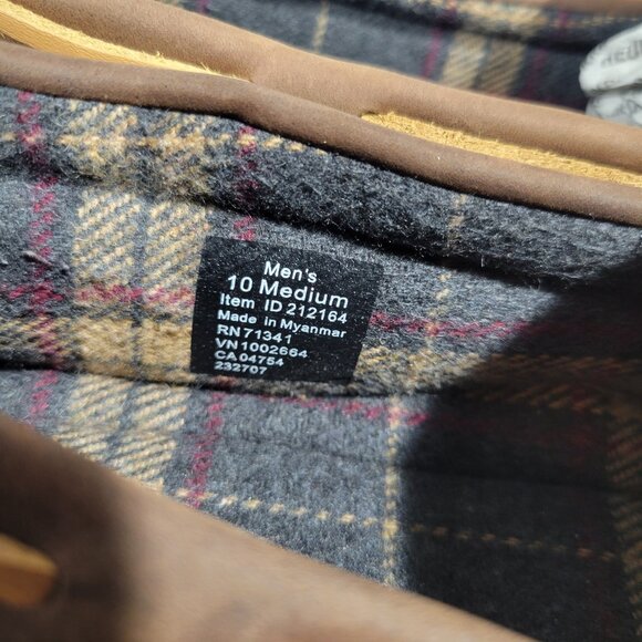 L.L. Bean Men's Size 10M Leather Slip-On Moccasin Slippers Flannel Lined 212164 - Picture 6 of 10